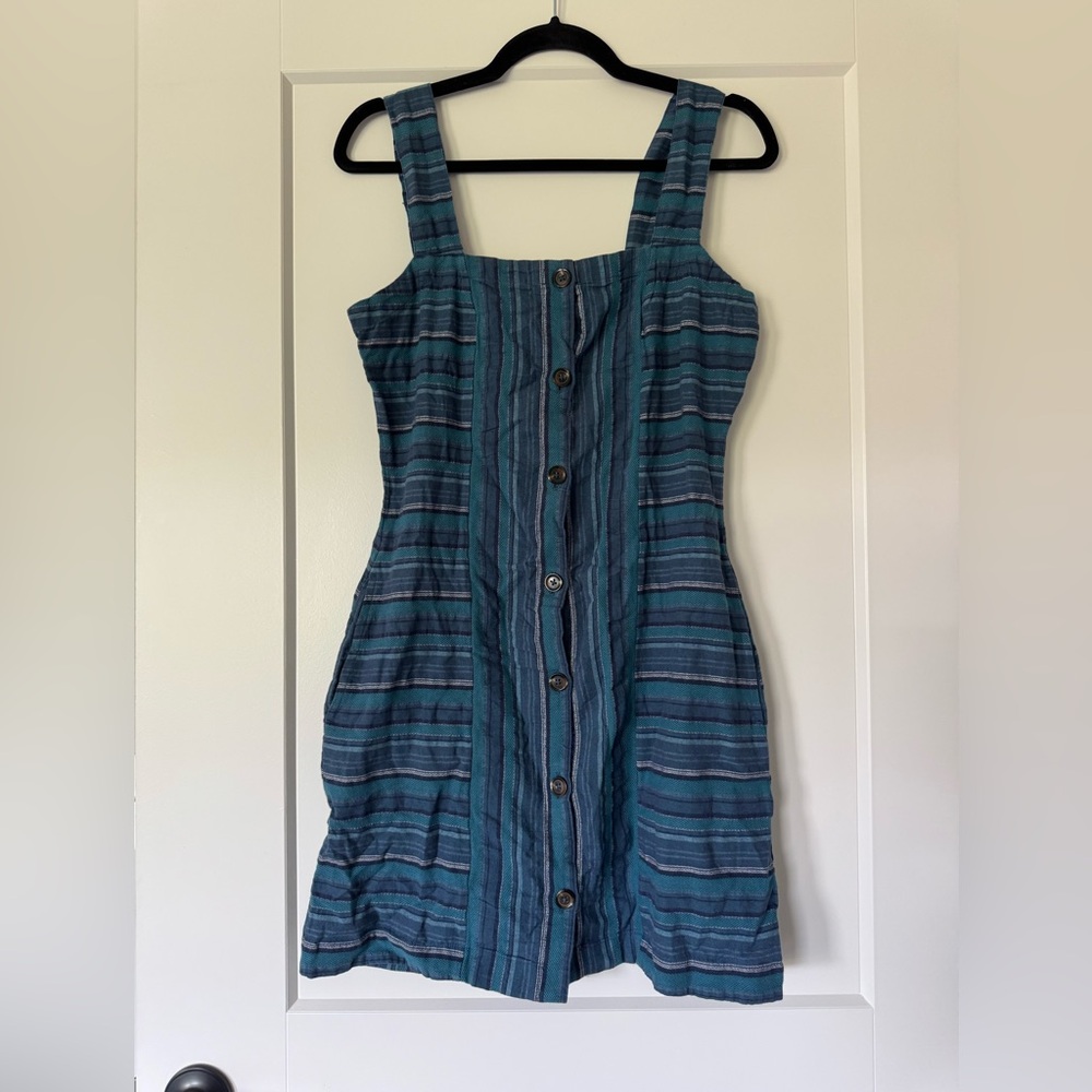 NWT Roxy Teal Blue Striped Button-Front Mini Dress